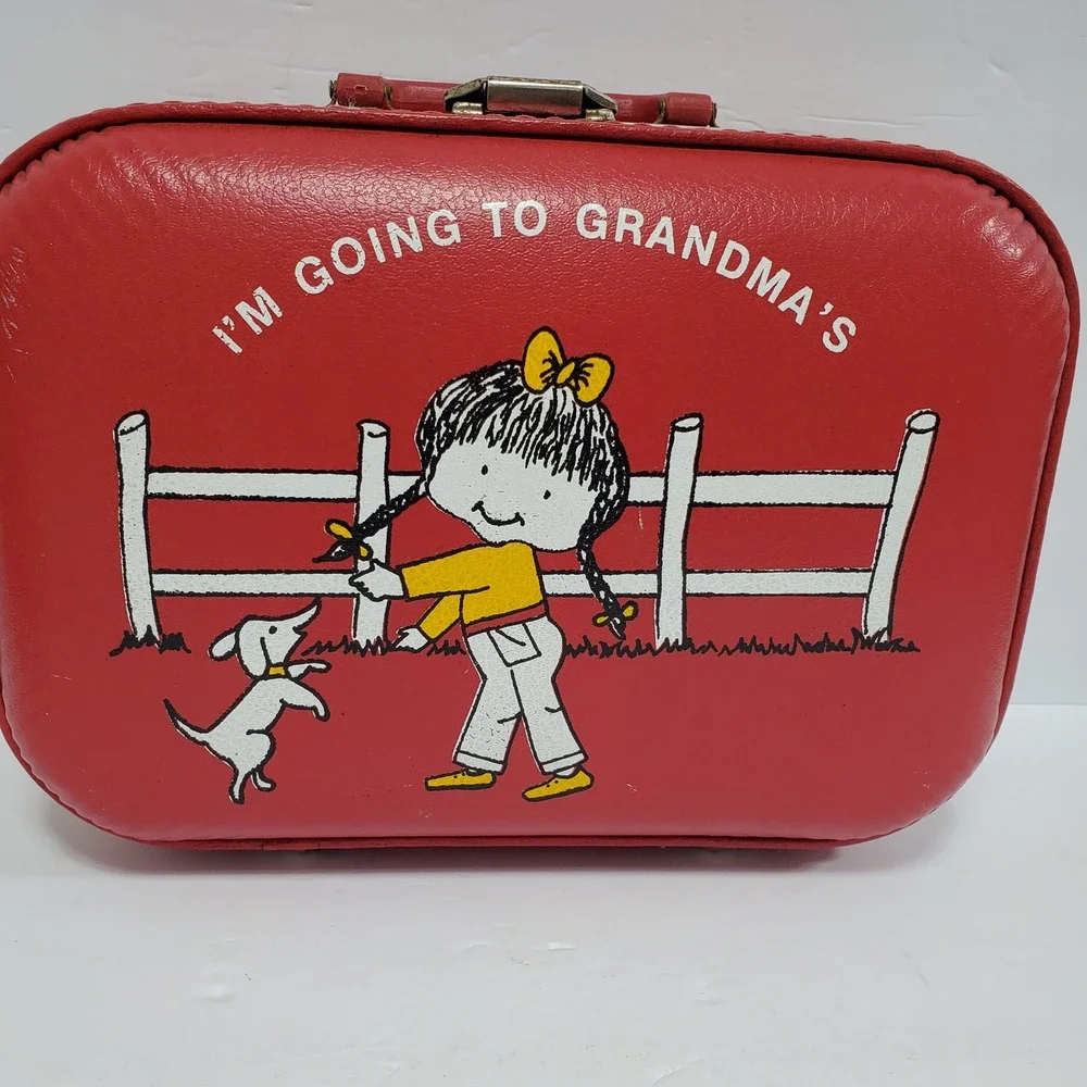 Vintage I'm Going to Grandma's Suitcase Kids Red Vinyl Good Retro Luggage